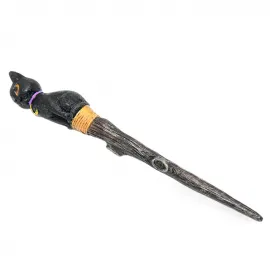 Siyah Kedi Figürlü Polyester Sihirli Asa Biblosu - Fantastik Cadılar Bayramı Dekorasyonu