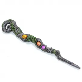 Doğal Ağaç Görünümlü Polyester Sihirli Asa – Canlı Taşlarla Süslü Büyülü Dekoratif Biblo