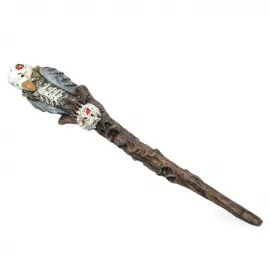 Gotik Tarz Polyester Sihirli Asa: Karga İskeleti ve Kırmızı Gözlü Kuru Kafa Detaylarıyla Özel Tasarım 24 cm