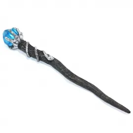 Mistik Mavi Kristalli Sihirli Asa Figürü - Ejderha Pençesi ve Yılan Temalı Dekoratif Biblo