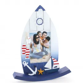 Deniz Temalı Ahşap Fotoğraf Çerçevesi | Yelkenli, Çapa ve Balık Detaylı Ev Dekorasyonu