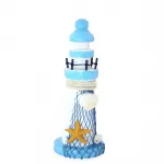 El Yapımı Ahşap Marin Deniz Feneri: Mavi Beyaz Temalı Dekoratif Obje Ev Aksesuarı