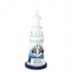 Deniz Temalı Dekoratif Ahşap Marin Deniz Feneri | El Yapımı Beyaz Mavi Ombre Biblo Obje