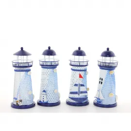 Led Işıklı Marin Konsept Metal Deniz Feneri Dekoratif Biblo Objesi - 18 cm Yükseklik