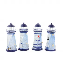 Led Işıklı Marin Konsept Metal Deniz Feneri Dekoratif Biblo Objesi - 18 cm Yükseklik