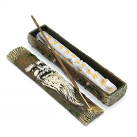 Mistik Yaşlı Adam Figürlü Polyester Dekoratif Kutu Tütsülük - El Oyması Görünümlü Ev Aksesuarı