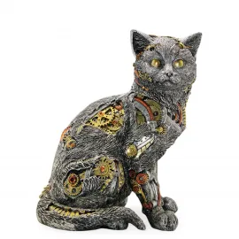Steampunk Mekanik Kedi Biblo Figürü | Ev Dekorasyonu İçin Antik Tarz Polyester Koleksiyon
