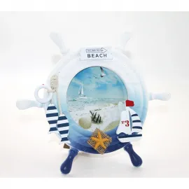 Ahşap Marin Dümen Temalı Fotoğraf Çerçevesi - Denizcilik Esintili Dekoratif Resim Çerçevesi