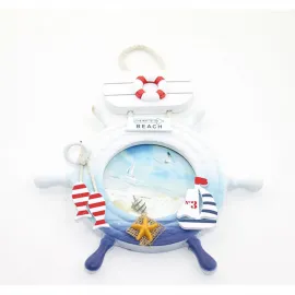 Ahşap Marin Dümenli Fotoğraf Çerçevesi Denizci Temalı Dekoratif Ev Aksesuarı