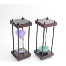 Şık Ahşap Çerçeveli 10 Dakika Kum Saati Zamanlayıcı - Mor ve Mint Yeşili Dekoratif Obje