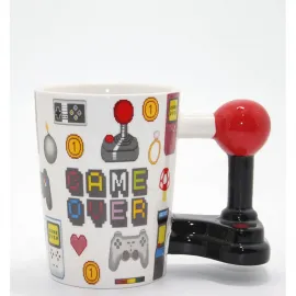 Retro Oyun Temalı Porselen Game Over Kupa Bardak - Joystick Saplı Oyuncu Mugu