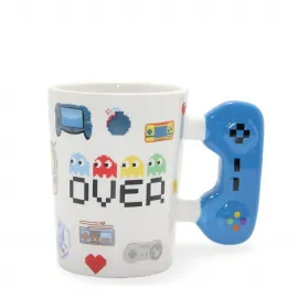 Retro Gamer Game Over Porselen Kupa Bardak | Kontrolcü Saplı Oyun Severlere Özel