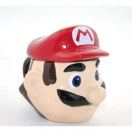 Otantik Porselen Süper Mario Kafa Tasarımlı Kupa Bardak ve Kapaklı Dekoratif Obje