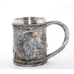 Kartal Motifli Kabartmalı Paslanmaz Çelik Kupa Bardak | Dekoratif Antik Metal Kupa