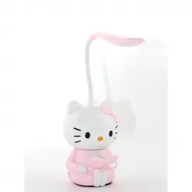 Sevimli Hello Kitty Tasarımlı Okuyan Biblo Görünümlü Pembe LED Masa Lambası Dekoratif Çocuk Odası Aydınlatması