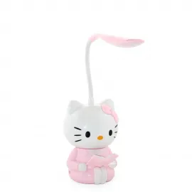 Sevimli Hello Kitty Tasarımlı Okuyan Biblo Görünümlü Pembe LED Masa Lambası Dekoratif Çocuk Odası Aydınlatması