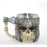 Savaşçı Viking Kafatası Paslanmaz Çelik Kupa Bardak - Gotik Dekoratif Metal İçlikli