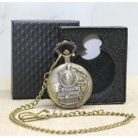 Nostaljik Tren Tasarımlı Köstekli Cep Saati Antik Bronz Renk Özel Hediye Kutulu