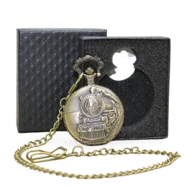 Nostaljik Tren Tasarımlı Köstekli Cep Saati Antik Bronz Renk Özel Hediye Kutulu