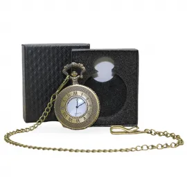 Vintage Antik Bronz Köstekli Cep Saati - Özel Hediye Kutulu Zincirli Kuvars Saat