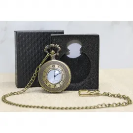 Vintage Antik Bronz Köstekli Cep Saati - Özel Hediye Kutulu Zincirli Kuvars Saat