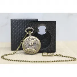 Antik Görünümlü Kartal Desenli Köstekli Cep Saati ve Özel Hediye Kutusu