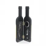 Şık Siyah Şişe Formunda 3 Parça Şarap Keyfi Seti: Tirbuşon, Tıpa ve Kesici