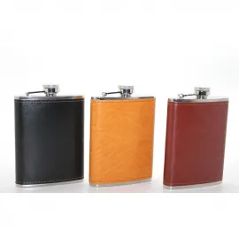 Şık Deri Kaplamalı 8 Oz Paslanmaz Çelik Matara Seti | Taşınabilir ve Kaliteli Hediye