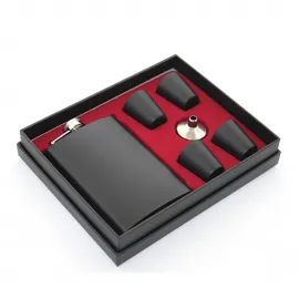 Premium Mat Siyah Paslanmaz Çelik 9 Oz Matara ve 4 Adet Shot Bardak Seti - Özel Hediye