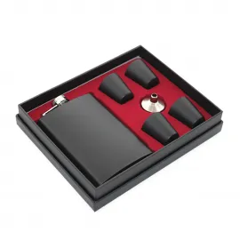 Premium Mat Siyah Paslanmaz Çelik 9 Oz Matara ve 4 Adet Shot Bardak Seti - Özel Hediye