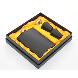 Mat Siyah Paslanmaz Çelik Matara Seti, 8 Oz ve 2 Shot Bardaklı Özel Hediye Kutulu