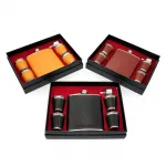 Erkeklere Özel Şık Paslanmaz Çelik 18 Oz Derili Matara ve 4 Shot Bardaklı Seyahat Seti