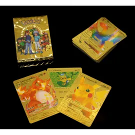 Koleksiyonluk Altın Folyo Pokemon Kartı Charizard & Pikachu – Premium Metal Oyun Kartı