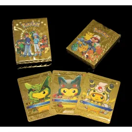 Premium Altın Pokemon Kart Destesi: Pikachu Mega Rayquaza, Lucario & Ampharos Kostüm Seti