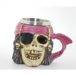 Korsan Kafatası Paslanmaz Çelik İç Mekanlı Dekoratif Temalı Kupa Bardak