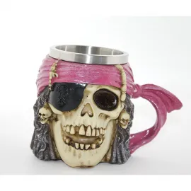 Korsan Kafatası Paslanmaz Çelik İç Mekanlı Dekoratif Temalı Kupa Bardak