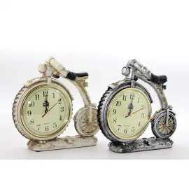 Vintage Bisiklet Görünümlü Dekoratif Masa Saati Polyester Beyaz & Gümüş Renk Seçenekleri