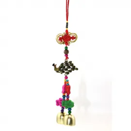 Tavuskuşu Motifli Renkli Boncuklu El Yapımı Dekoratif Rüzgar Çanı Asma Süsü