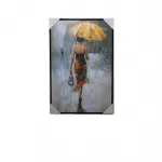 Estetik Duvar Dekoru: Yağlı Boya Sarı Şemsiyeli Kadın Tablosu Modern Sanat Eseri