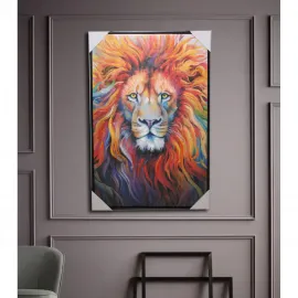 Canlı Renklerle Aslan Portresi Yağlı Boya Kanvas Tablo - Modern Duvar Sanatı