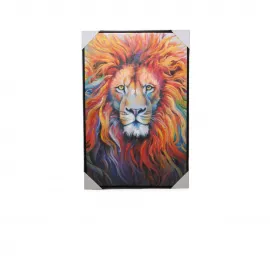 Canlı Renklerle Aslan Portresi Yağlı Boya Kanvas Tablo - Modern Duvar Sanatı