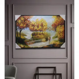 Sonbahar Manzaralı Romantik Yağlı Boya Duvar Panosu 90x60 cm - Ev Dekorasyonu için Sanatsal Dokunuş