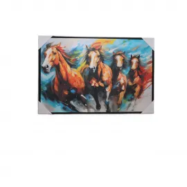 Modern Soyut Koşan Atlar Temalı Duvara Asmalı Yağlı Boya Kanvas Tablo Pano