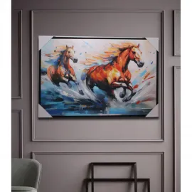 Enerjik Koşan Atlar Modern Soyut Duvar Tablosu – Yağlı Boya Sanat Panosu