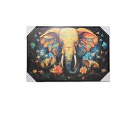 Canlı Renkler Fil Ailesi Temalı Modern Yağlı Boya Kanvas Duvar Tablosu Dekoratif Pano