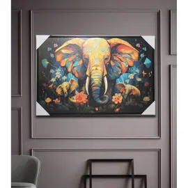 Canlı Renkler Fil Ailesi Temalı Modern Yağlı Boya Kanvas Duvar Tablosu Dekoratif Pano