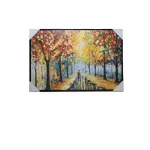 El Yapımı Canlı Sonbahar Yolu Manzaralı Yağlı Boya Duvar Tablosu 90x60 cm