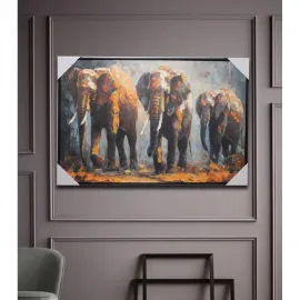 Modern Fil Ailesi Yağlı Boya Kanvas Duvar Sanatı Tablosu - Canlı ve Dokulu Dekorasyon
