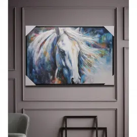 Etkileyici Beyaz At Temalı Modern Soyut Yağlı Boya Pano Duvar Sanatı | Sanatsal Ev Dekorasyonu