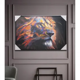 Canlı Renklerle Soyut Vahşi Aslan Figürlü Modern Yağlı Boya Duvar Tablosu Panosu